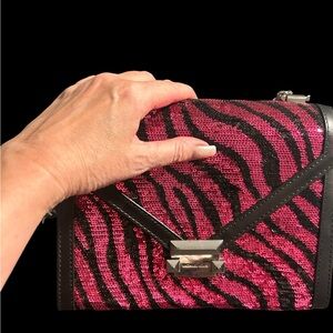 Michael Kors Pink and Black Sequin Zebra Crossbody Bag